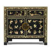 Golden Dragon Oriental Painted Solid Wood Black Gold Sideboard 90x40x84cm